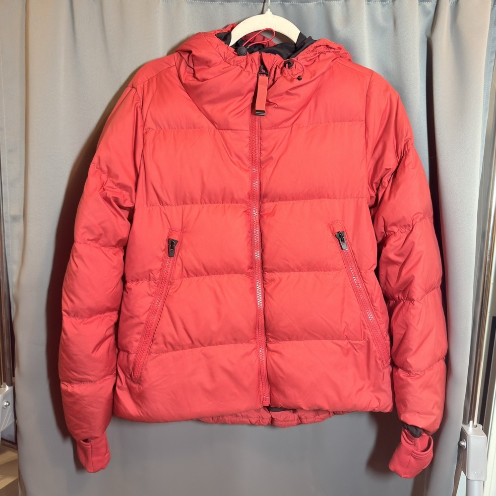 Athleta Snow 800 Down Filled Red Hooded Puffer Jacket Full Zip Coat Women's Sz S